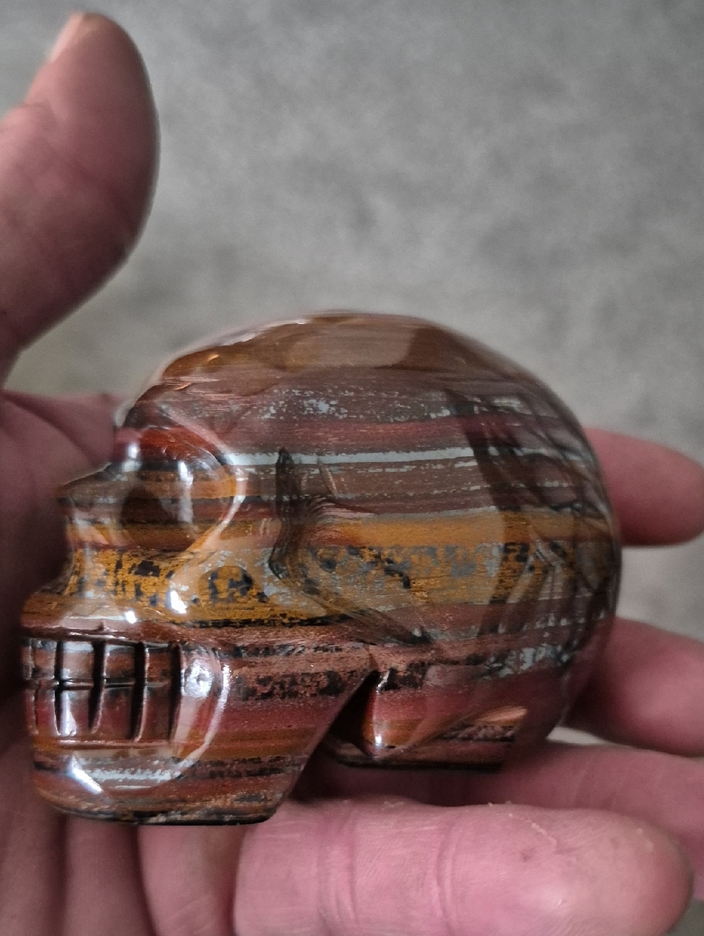 Polished Tigers Eye Stone Skull - Striped Brown & Amber Tones